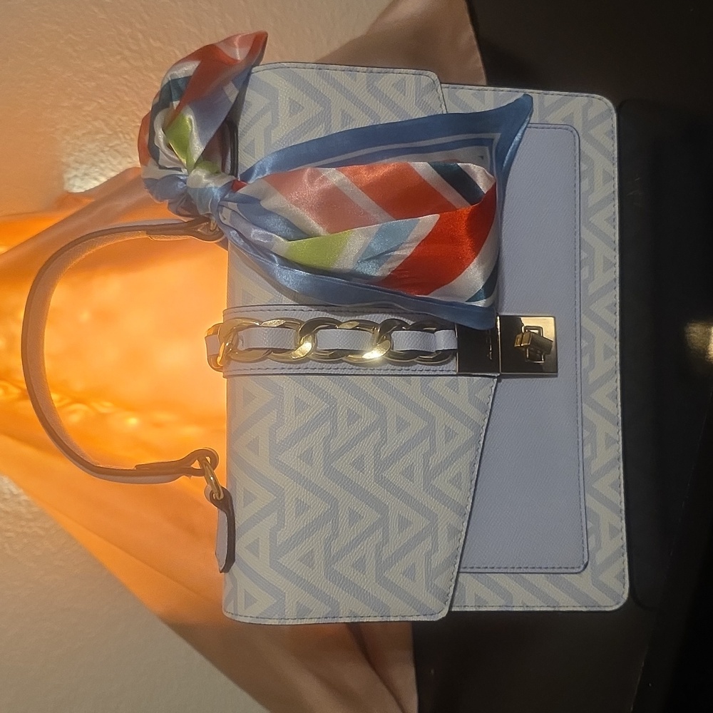 Aldo Blue Geometric Satchel with Scarf